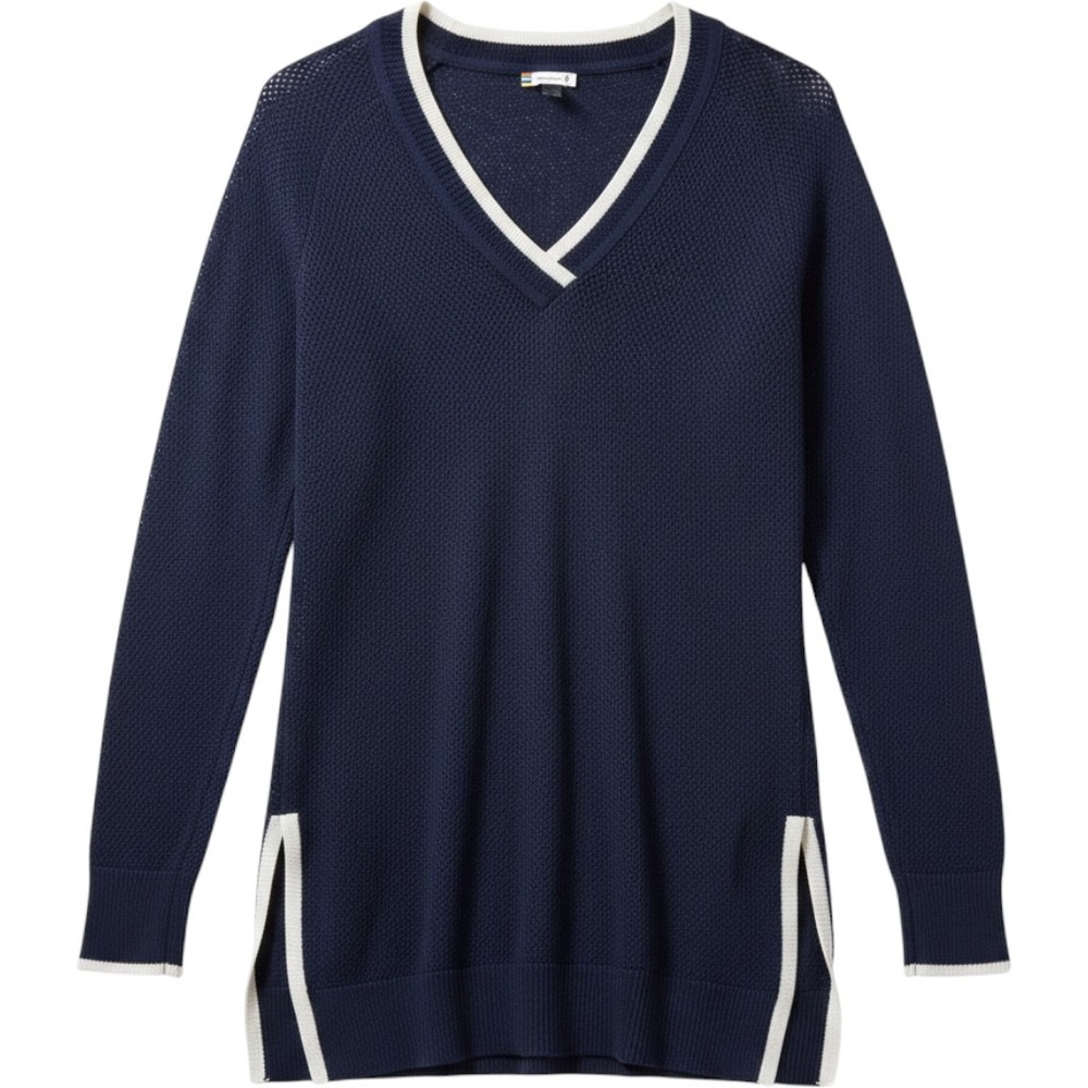 Smartwool Womens Navy Blue Cotton Woolโ V-Neck Tunic Sweater Open Knit Size S